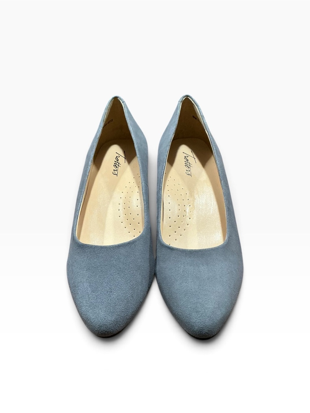 Trotters Kiera Grey Suede Patent Comfort Career Wear Kitten Heel Pumps 8 - Picture 2 of 10